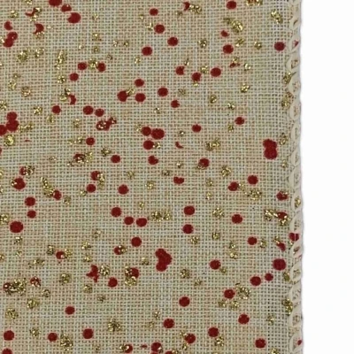 Stuha jutová s drátkem krémová vánoční puntíky 9.1 m