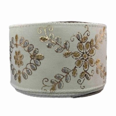 Stuha jutová s drátkem krémová zimní sněhové vločky 9.1 m