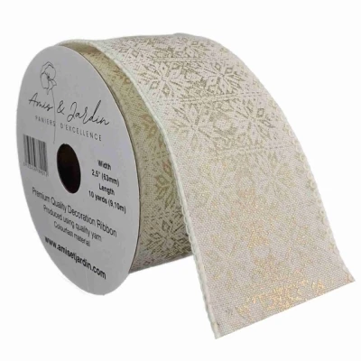 Stuha jutová s drátkem krémová zimní sněhové vločky 9.1 m