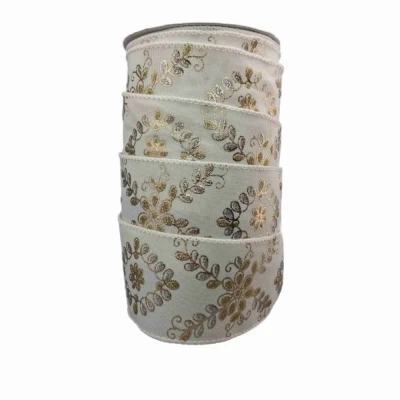 Stuha jutová s drátkem krémová zimní sněhové vločky 9.1 m