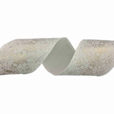 Stuha jutová s drátkem krémová zimní sněhové vločky 9.1 m