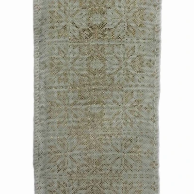 Stuha jutová s drátkem krémová zimní sněhové vločky 9.1 m