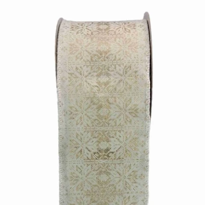 Stuha jutová s drátkem krémová zimní sněhové vločky 9.1 m