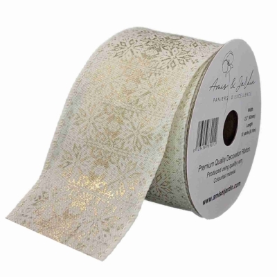 Stuha jutová s drátkem krémová zimní sněhové vločky 9.1 m