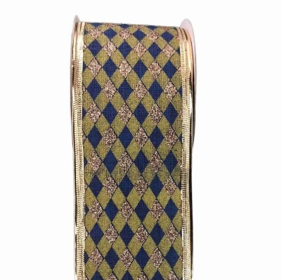 Stuha jutová s drátkem modrá vánoční geometrie 9.1 m