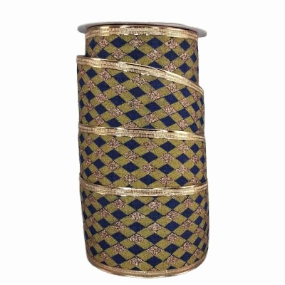 Stuha jutová s drátkem modrá vánoční geometrie 9.1 m