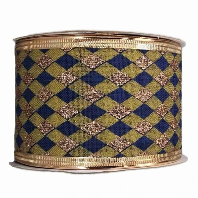 Stuha jutová s drátkem modrá vánoční geometrie 9.1 m