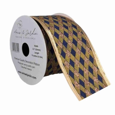 Stuha jutová s drátkem modrá vánoční geometrie 9.1 m