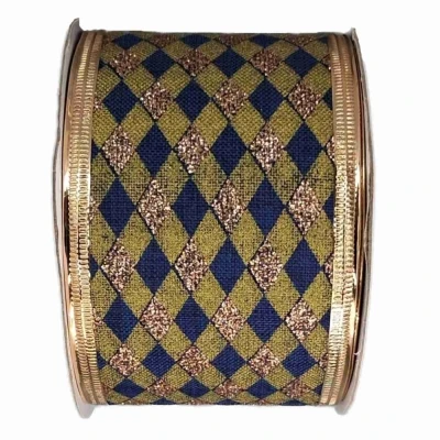 Stuha jutová s drátkem modrá vánoční geometrie 9.1 m