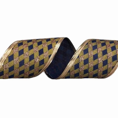 Stuha jutová s drátkem modrá vánoční geometrie 9.1 m