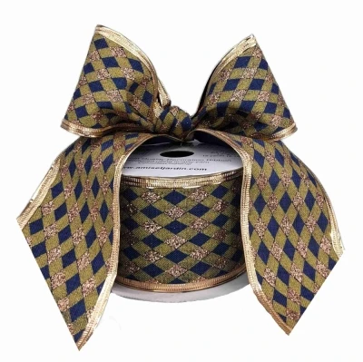 Stuha jutová s drátkem modrá vánoční geometrie 9.1 m