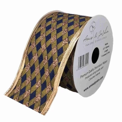 Stuha jutová s drátkem modrá vánoční geometrie 9.1 m