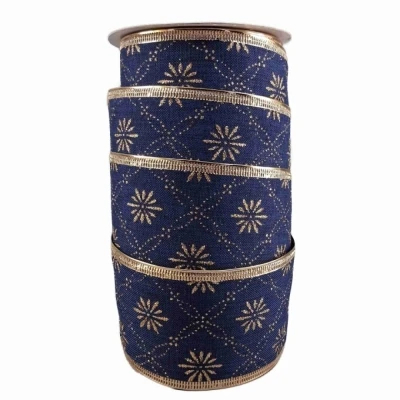 Stuha jutová s drátkem modrá vánoční hvězdy 9.1 m