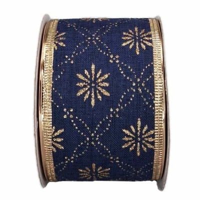 Stuha jutová s drátkem modrá vánoční hvězdy 9.1 m