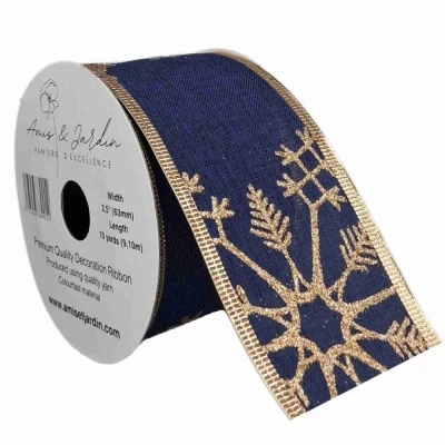 Stuha jutová s drátkem modrá zimní sněhové vločky 9.1 m