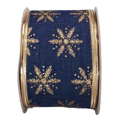 Stuha jutová s drátkem modrá zimní sněhové vločky 9.1 m