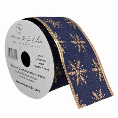 Stuha jutová s drátkem modrá zimní sněhové vločky 9.1 m