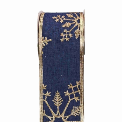 Stuha jutová s drátkem modrá zimní sněhové vločky 9.1 m