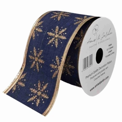 Stuha jutová s drátkem modrá zimní sněhové vločky 9.1 m