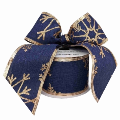 Stuha jutová s drátkem modrá zimní sněhové vločky 9.1 m