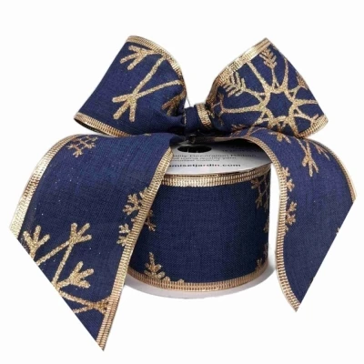 Stuha jutová s drátkem modrá zimní sněhové vločky 9.1 m