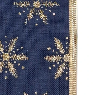 Stuha jutová s drátkem modrá zimní sněhové vločky 9.1 m