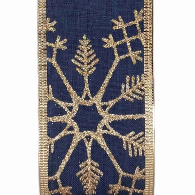 Stuha jutová s drátkem modrá zimní sněhové vločky 9.1 m