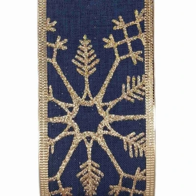 Stuha jutová s drátkem modrá zimní sněhové vločky 9.1 m