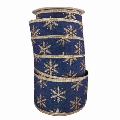 Stuha jutová s drátkem modrá zimní sněhové vločky 9.1 m