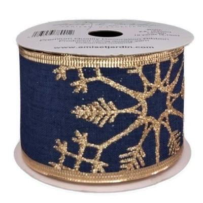 Stuha jutová s drátkem modrá zimní sněhové vločky 9.1 m