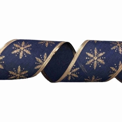 Stuha jutová s drátkem modrá zimní sněhové vločky 9.1 m
