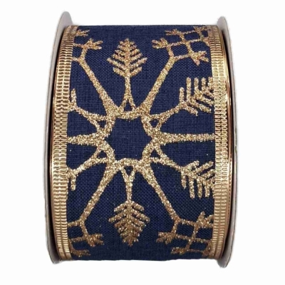 Stuha jutová s drátkem modrá zimní sněhové vločky 9.1 m