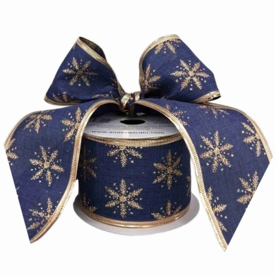 Stuha jutová s drátkem modrá zimní sněhové vločky 9.1 m