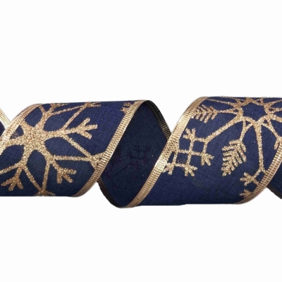 Stuha jutová s drátkem modrá zimní sněhové vločky 9.1 m