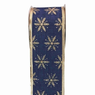 Stuha jutová s drátkem modrá zimní sněhové vločky 9.1 m