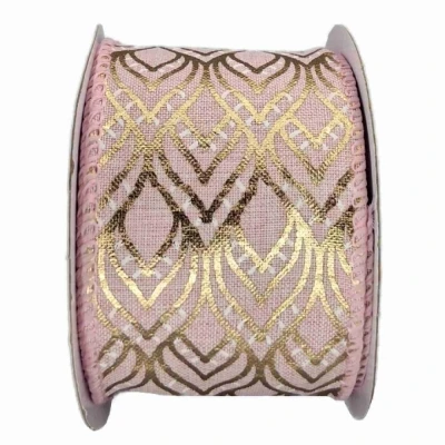 Stuha jutová s drátkem růžová geometrie 9.1 m