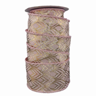 Stuha jutová s drátkem růžová geometrie 9.1 m