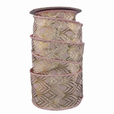 Stuha jutová s drátkem růžová geometrie 9.1 m