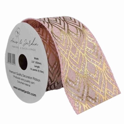 Stuha jutová s drátkem růžová geometrie 9.1 m