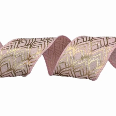 Stuha jutová s drátkem růžová geometrie 9.1 m