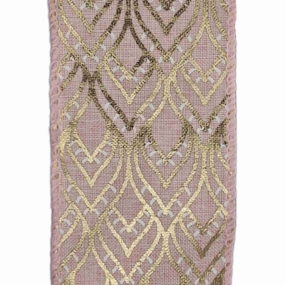 Stuha jutová s drátkem růžová geometrie 9.1 m