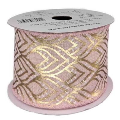 Stuha jutová s drátkem růžová geometrie 9.1 m