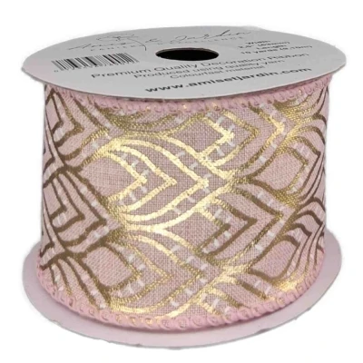 Stuha jutová s drátkem růžová geometrie 9.1 m