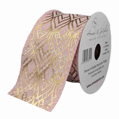Stuha jutová s drátkem růžová geometrie 9.1 m