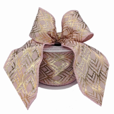 Stuha jutová s drátkem růžová geometrie 9.1 m