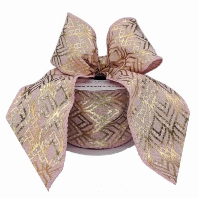 Stuha jutová s drátkem růžová geometrie 9.1 m