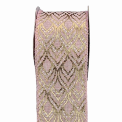 Stuha jutová s drátkem růžová geometrie 9.1 m