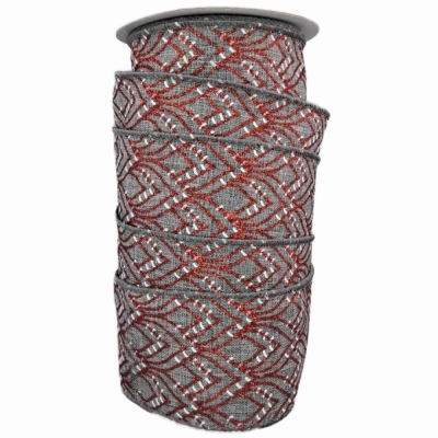 Stuha jutová s drátkem šedá vánoční geometrie 9.1 m