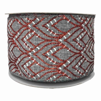 Stuha jutová s drátkem šedá vánoční geometrie 9.1 m