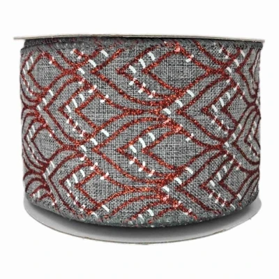 Stuha jutová s drátkem šedá vánoční geometrie 9.1 m